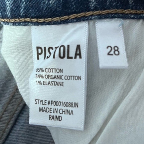 PISTOLA High Rise Straight Leg Crop Distressed Light Wash Zip Fly Jeans 28” Blue - Picture 10 of 10